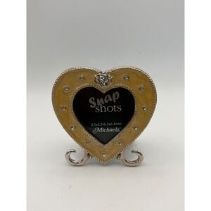 Michaels Snapshots Heart Picture Frame Small Yellow Enamel Silver Rhinestone